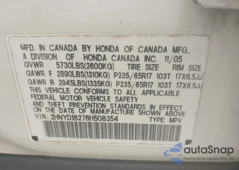 2006 Acura Mdx from USA, damaged, VIN 2HNYD18276H508354